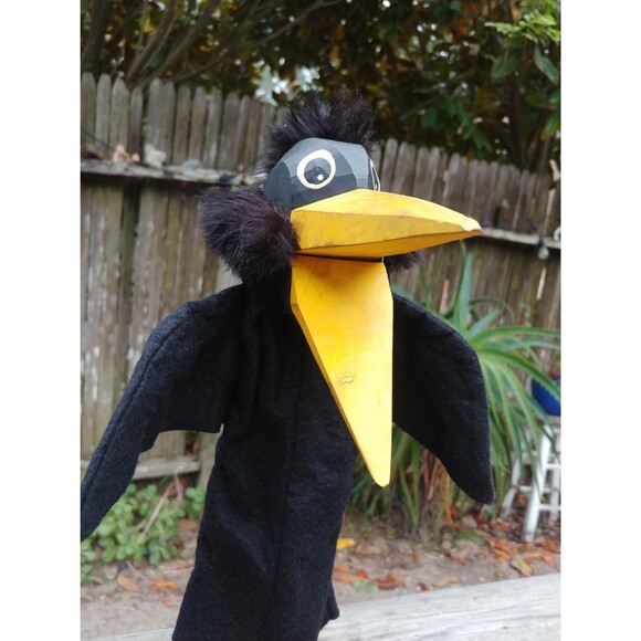 Vintage Carved Wood Raven Hand Puppet, Collectable German Folk Art - Picture 4 of 10